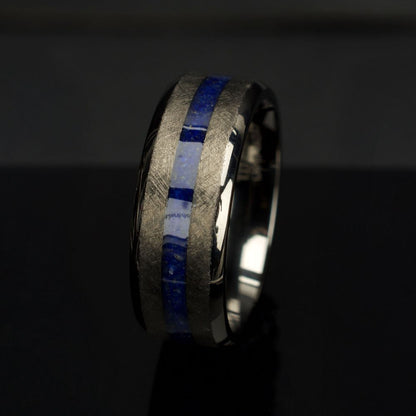 Gun Metal IP Titanium Lapis Lazuli Stone Inlay Ring