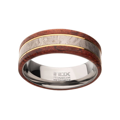 Men's Titanium, Meteorite & Koa Wood Inlay Ring - 8mm