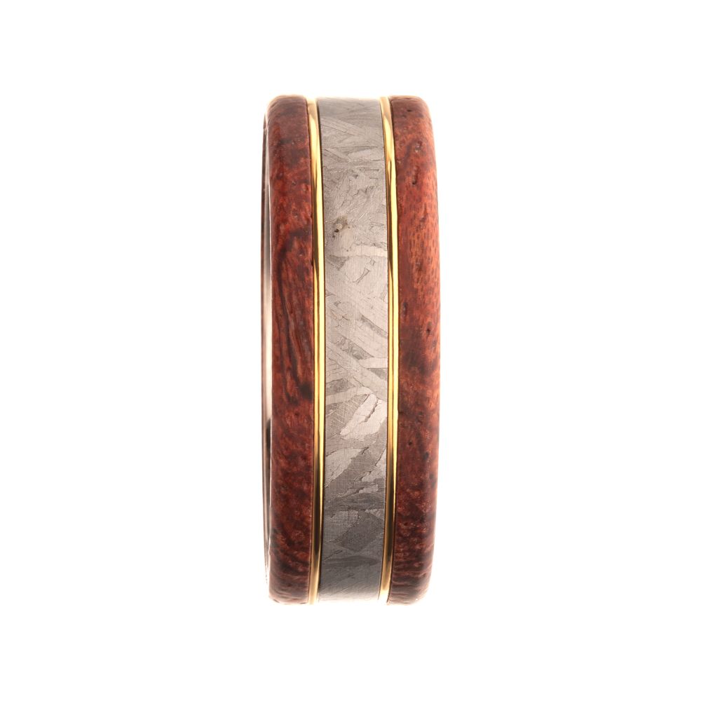 Men's Titanium, Meteorite & Koa Wood Inlay Ring - 8mm