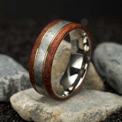 Men's Titanium, Meteorite & Koa Wood Inlay Ring - 8mm