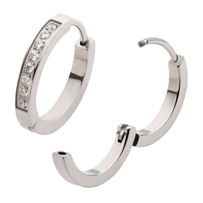 Men's Titanium Clear CZ Hinged Huggie Earrings