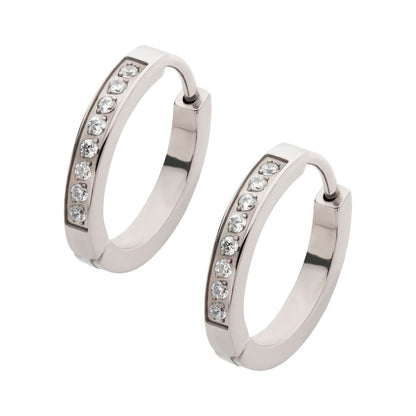 Men's Titanium Clear CZ Hinged Huggie Earrings
