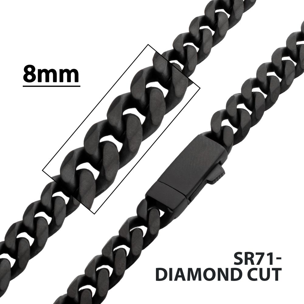 Men's Black Titanium Matte Finish Diamond Cut Cuban Chain Necklace - 8mm