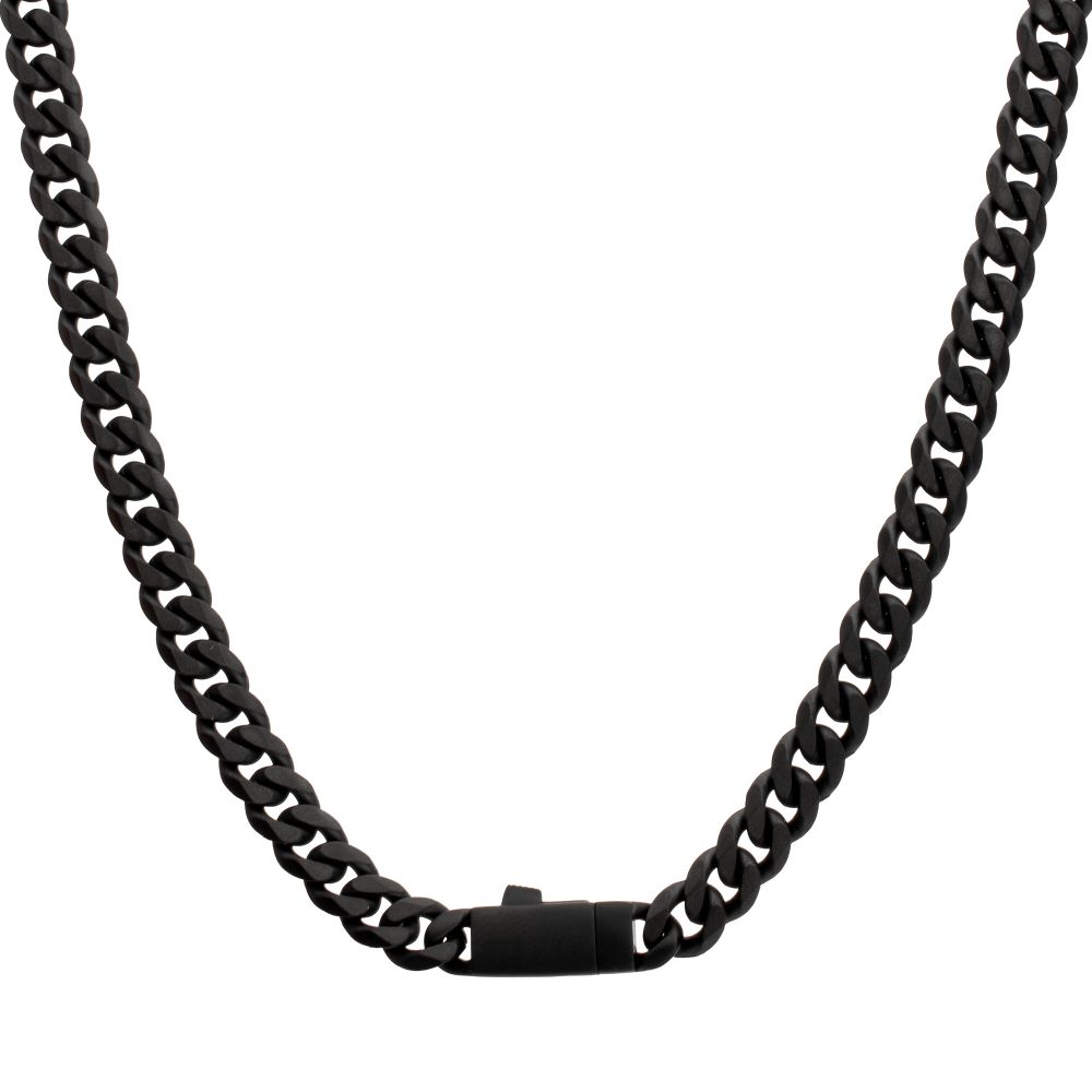 Men's Black Titanium Matte Finish Diamond Cut Cuban Chain Necklace - 8mm