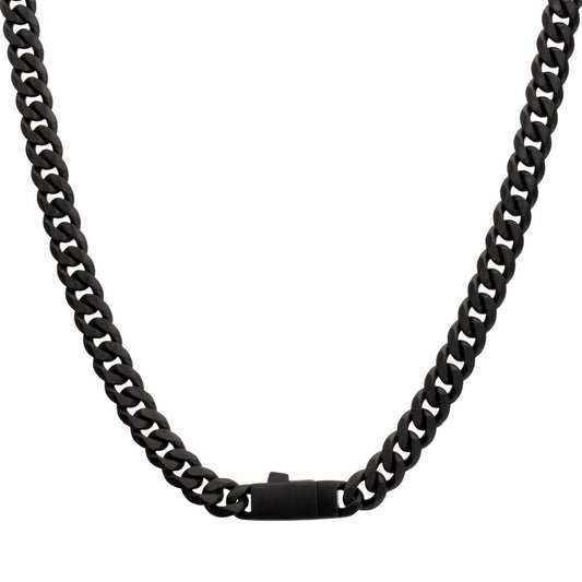 Men's Black Titanium Matte Finish Diamond Cut Cuban Chain Necklace - 8mm