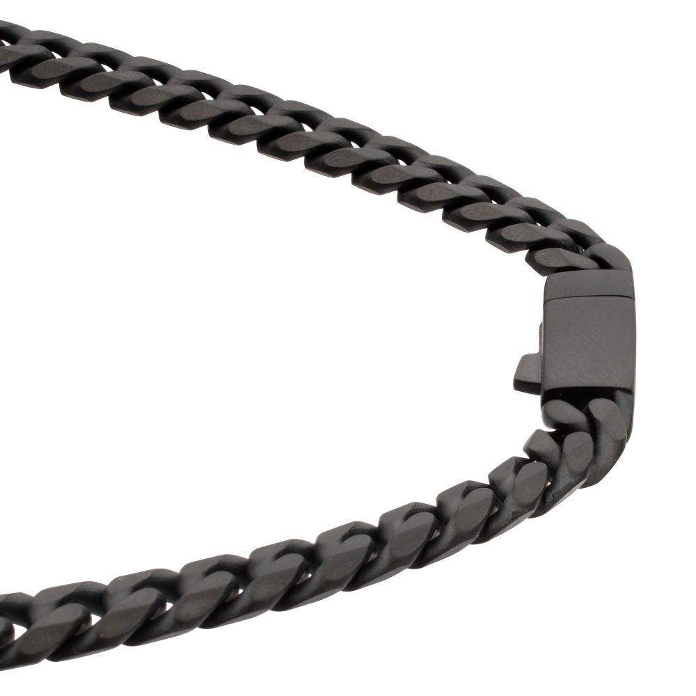 Men's Black Titanium Matte Finish Diamond Cut Cuban Chain Necklace - 8mm