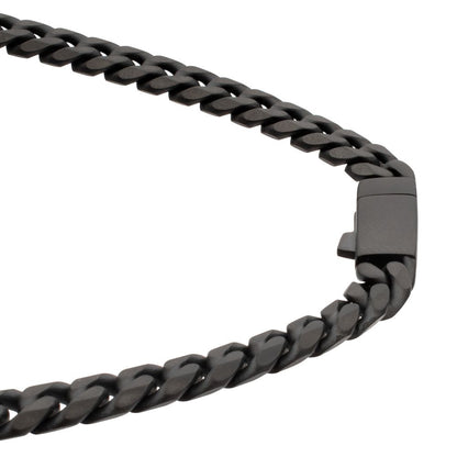 Men's Black Titanium Matte Finish Diamond Cut Cuban Chain Necklace - 8mm