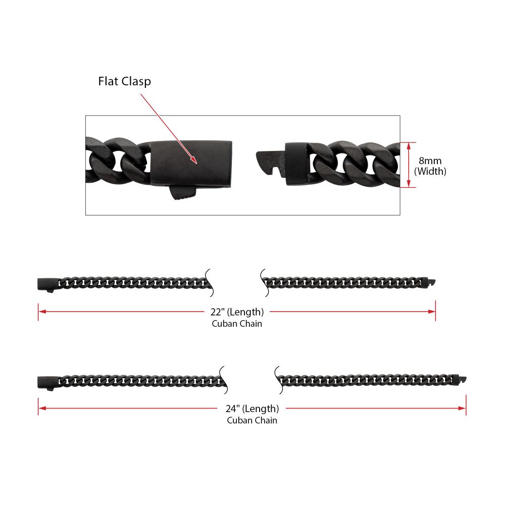 Men's Black Titanium Matte Finish Diamond Cut Cuban Chain Necklace - 8mm