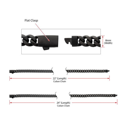 Men's Black Titanium Matte Finish Diamond Cut Cuban Chain Necklace - 8mm