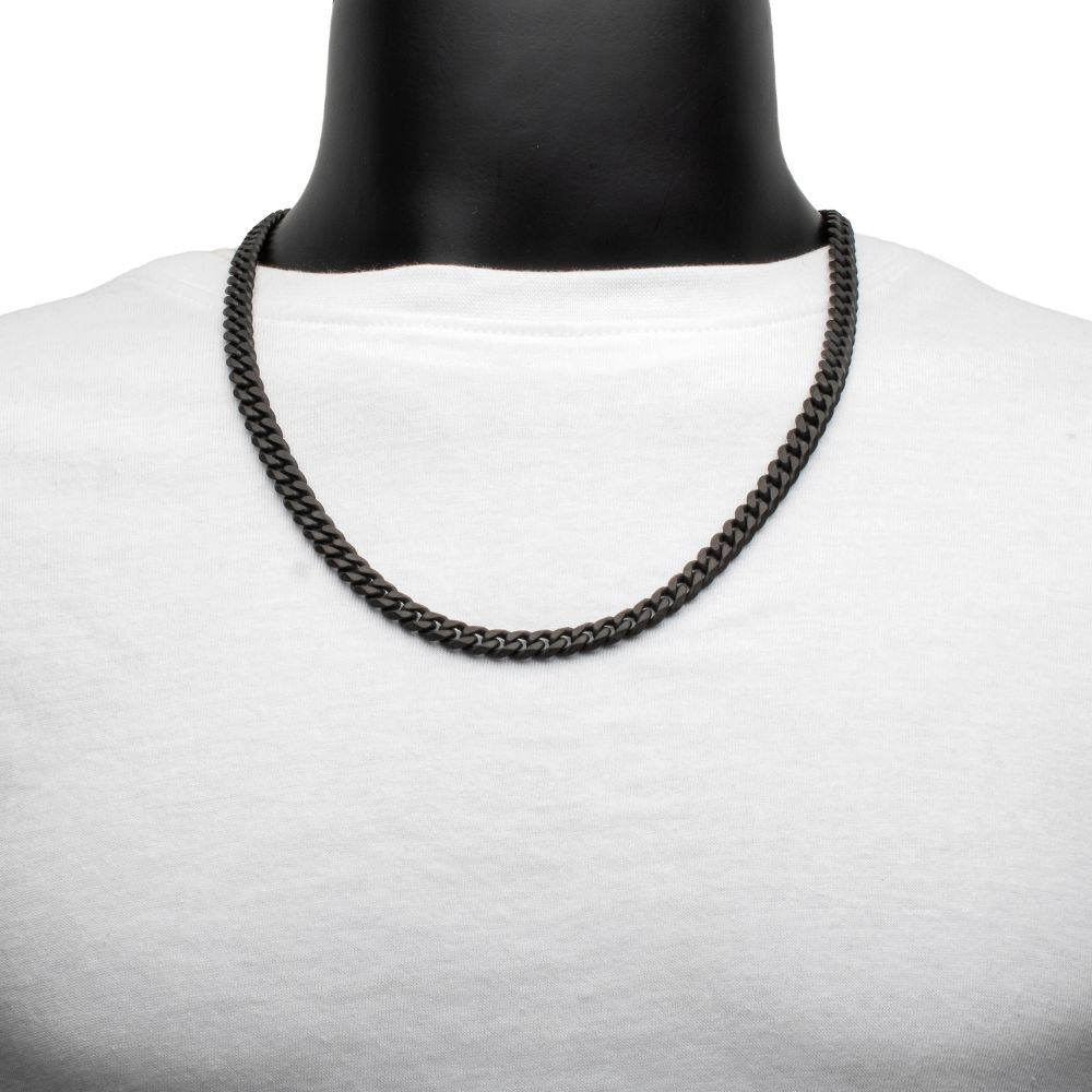 Men's Black Titanium Matte Finish Diamond Cut Cuban Chain Necklace - 8mm