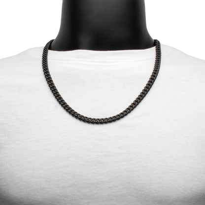 Men's Black Titanium Matte Finish Diamond Cut Cuban Chain Necklace - 8mm