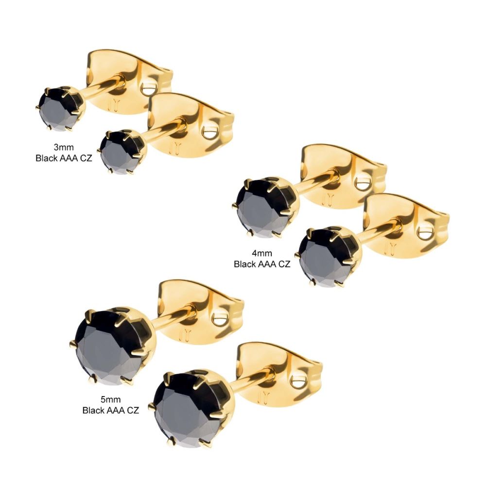 20g 24Kt Gold IP Titanium Post and Butterfly Back with 6-Prong Gem Stud Earrings