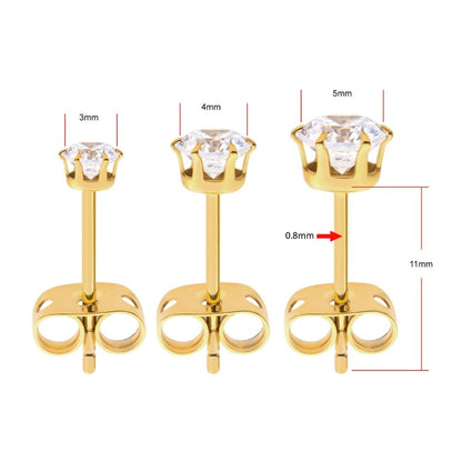 20g 24Kt Gold IP Titanium Post and Butterfly Back with 6-Prong Gem Stud Earrings