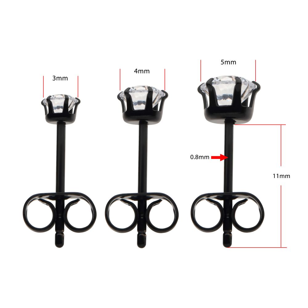 Black Titanium Post and Butterfly Back with 6-Prong Gem Stud Earrings