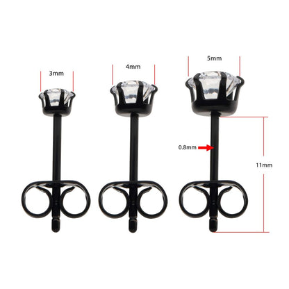 Black Titanium Post and Butterfly Back with 6-Prong Gem Stud Earrings