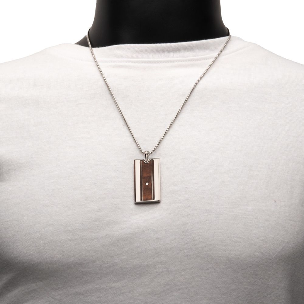 Mens  Titanium & Whiskey Barrel Wood Inlay with Embedded Guitar String Pendant