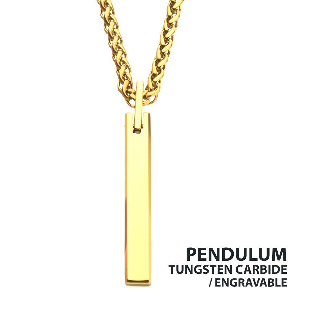 Men's Gold Tungsten Engravable Pendant - 22"