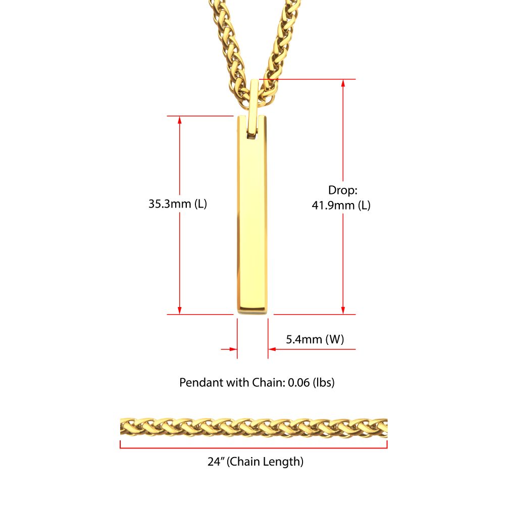 Men's Gold Tungsten Engravable Pendant - 22"