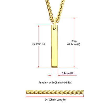 Men's Gold Tungsten Engravable Pendant - 22"